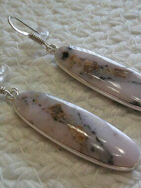 Beautiful PERUVIAN PINK OPAL Handmade Sterling 925 Dangle Earrings #72F